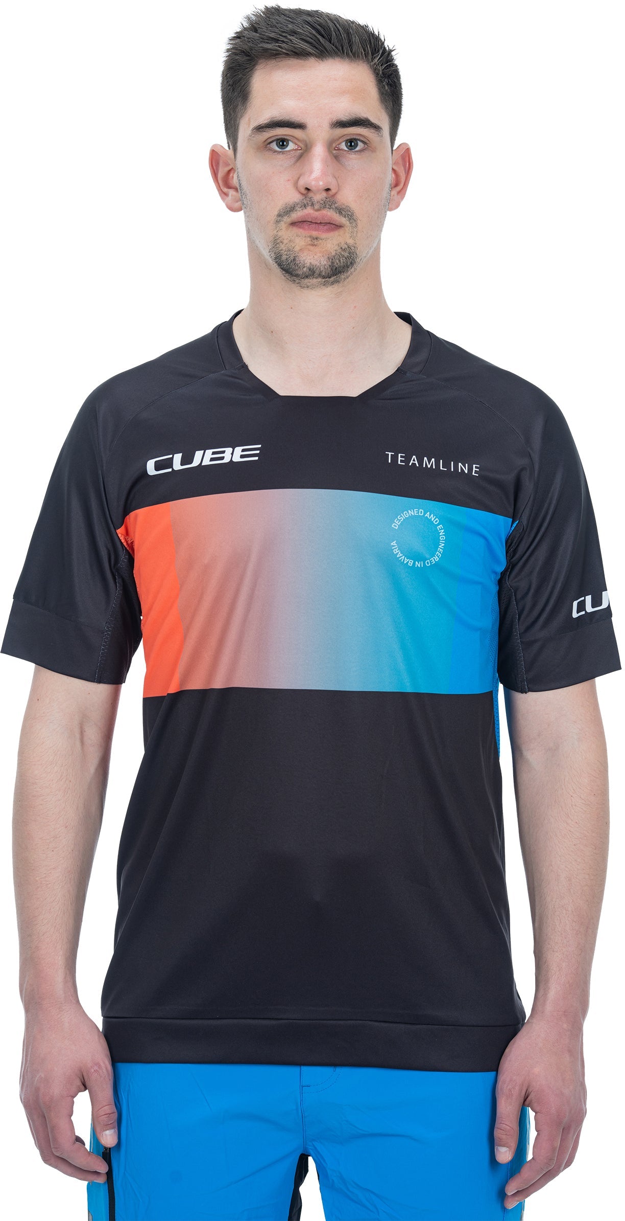 CUBE TEAMLINE Korte mouw ronde hals jersey black´n´blue´n´red