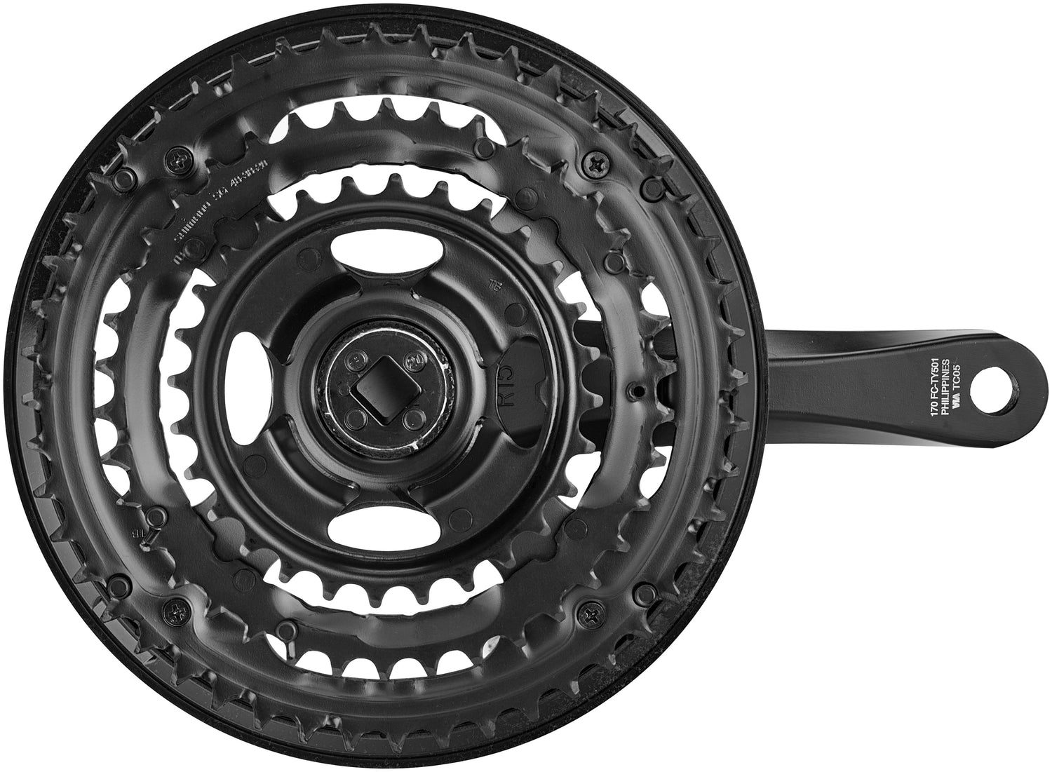 Shimano FC-TY501 crankstel 6/7/8-speed 48-38-28 tanden met kettingbeschermer zwart