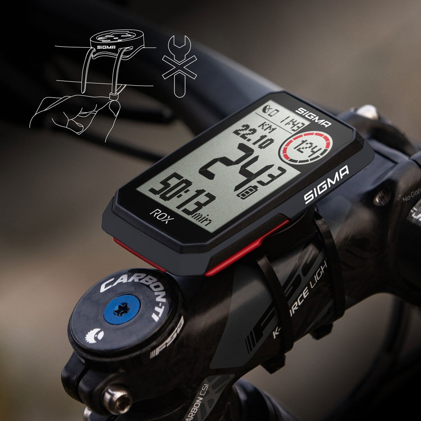 Sigma ROX 4.0 fietskomputerset incl. stuurpenhouder + hartslagband + snelheid/trapfrequentiesensor zwart