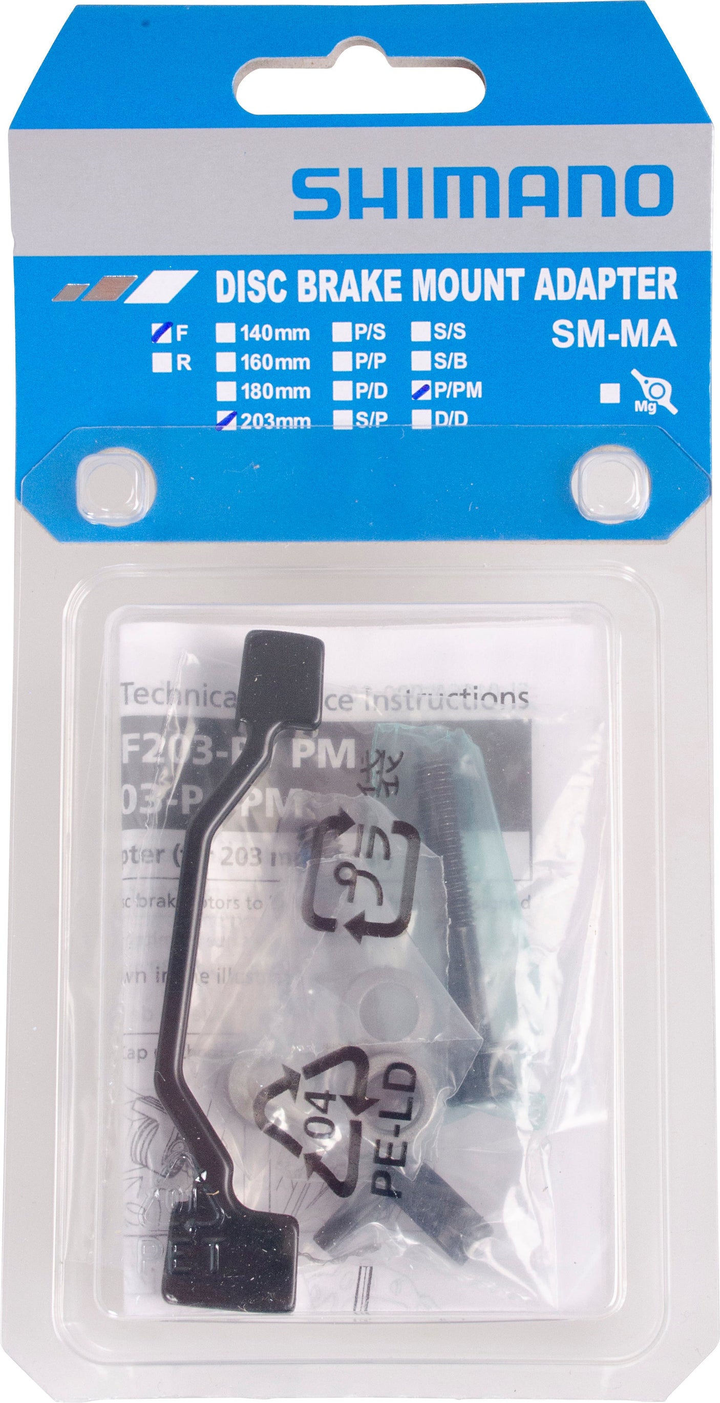 Shimano schijfremadapter van PM 180mm tot PM 203mm zwart