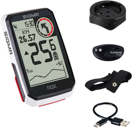 Sigma ROX 4.0 fietscomputer set incl. stuurpenhouder + hartslagband wit