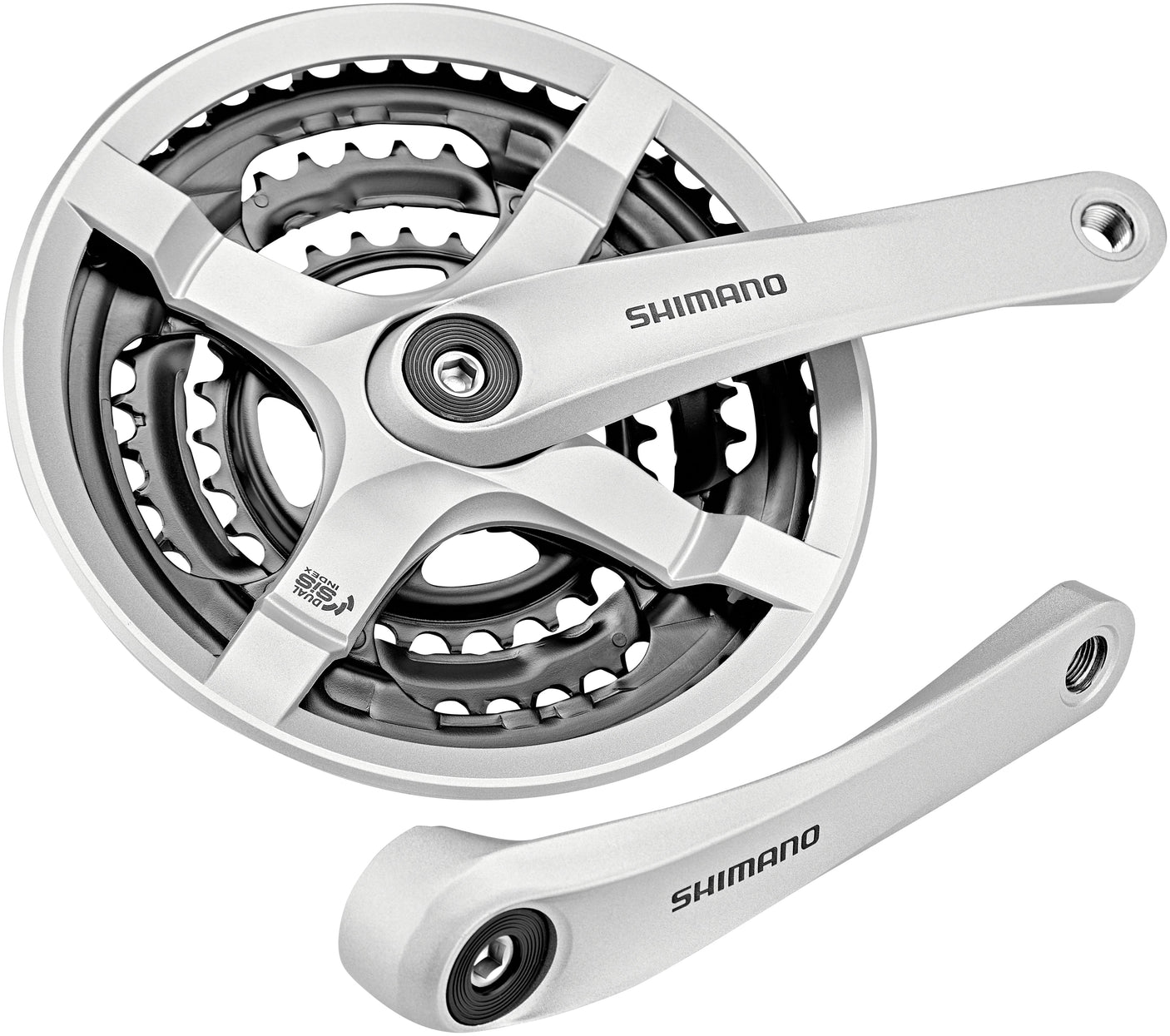 Shimano FC-TY501 crankstel 6/7/8-speed 48-38-28 tanden met kettingbladbeschermer zilver