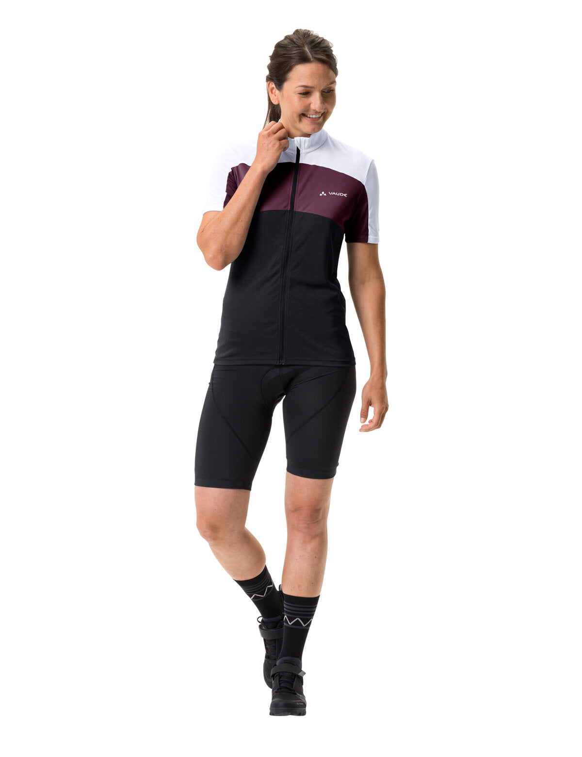 VAUDE Matera Korte mouwen Full-Zip jersey dames zwart/lila