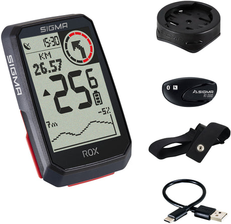 Sigma ROX 4.0 fietscomputer set incl. stuurpenhouder + hartslagband zwart