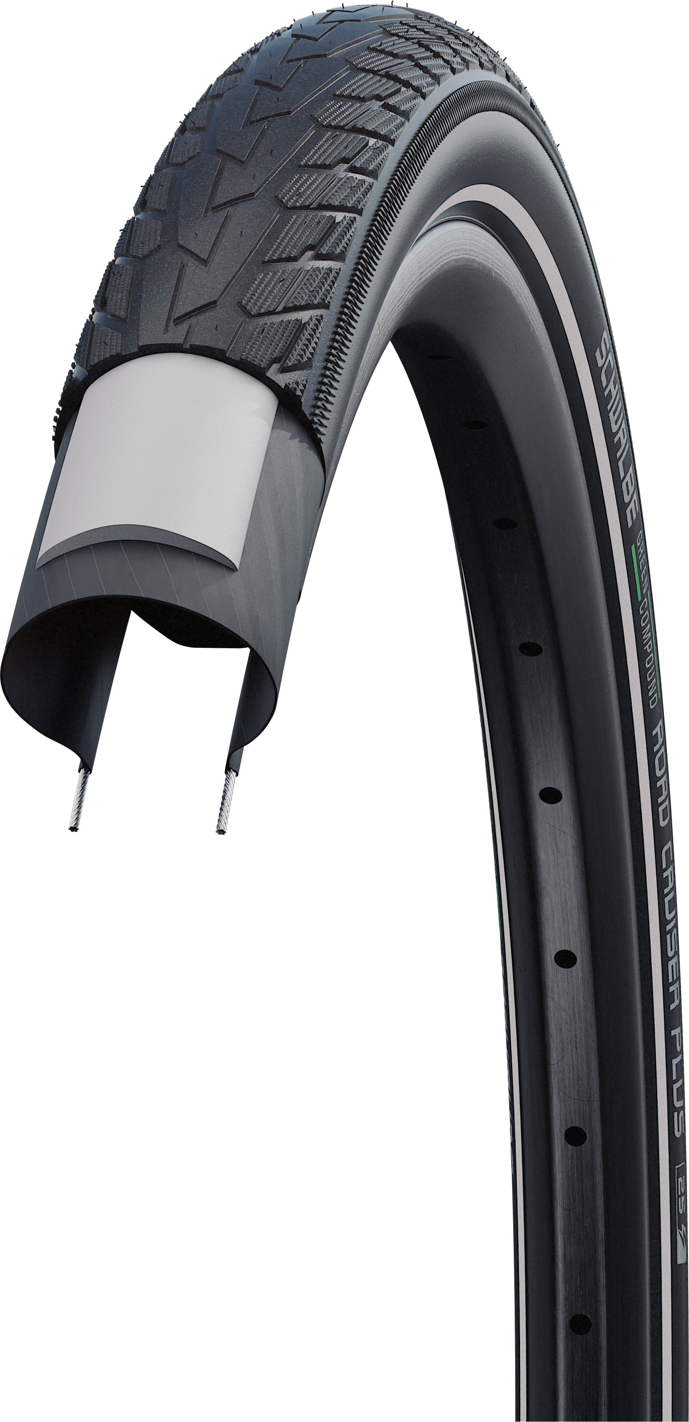 Schwalbe Road Cruiser Plus Draadband 26x1.75" Active TwinSkin PunctureGuard E-25 Green Reflex zwart