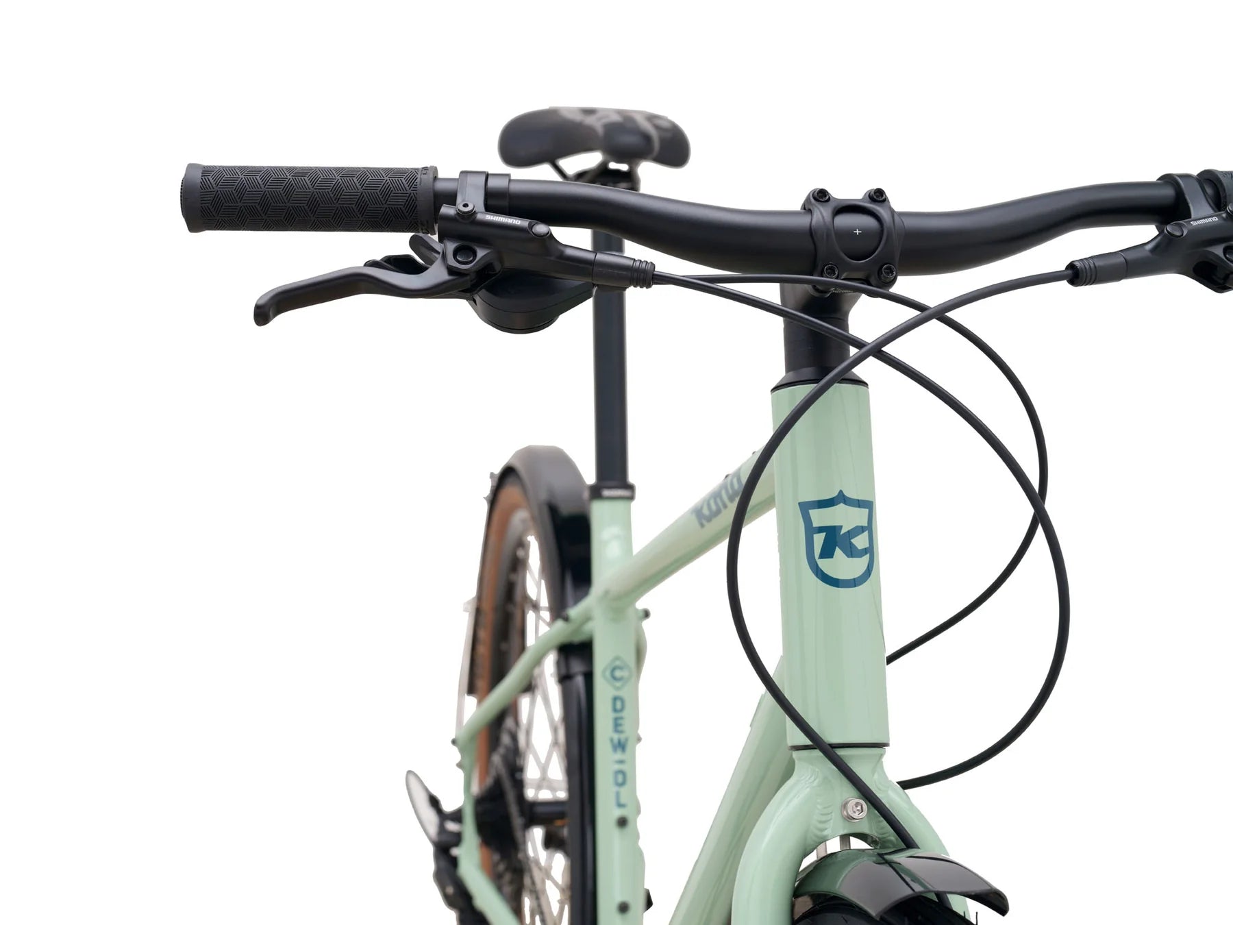 Kona 36e Dew DL Groen met Shimano Cues & Tektro Glanzend Jade met Storm Blue Decals (2025)