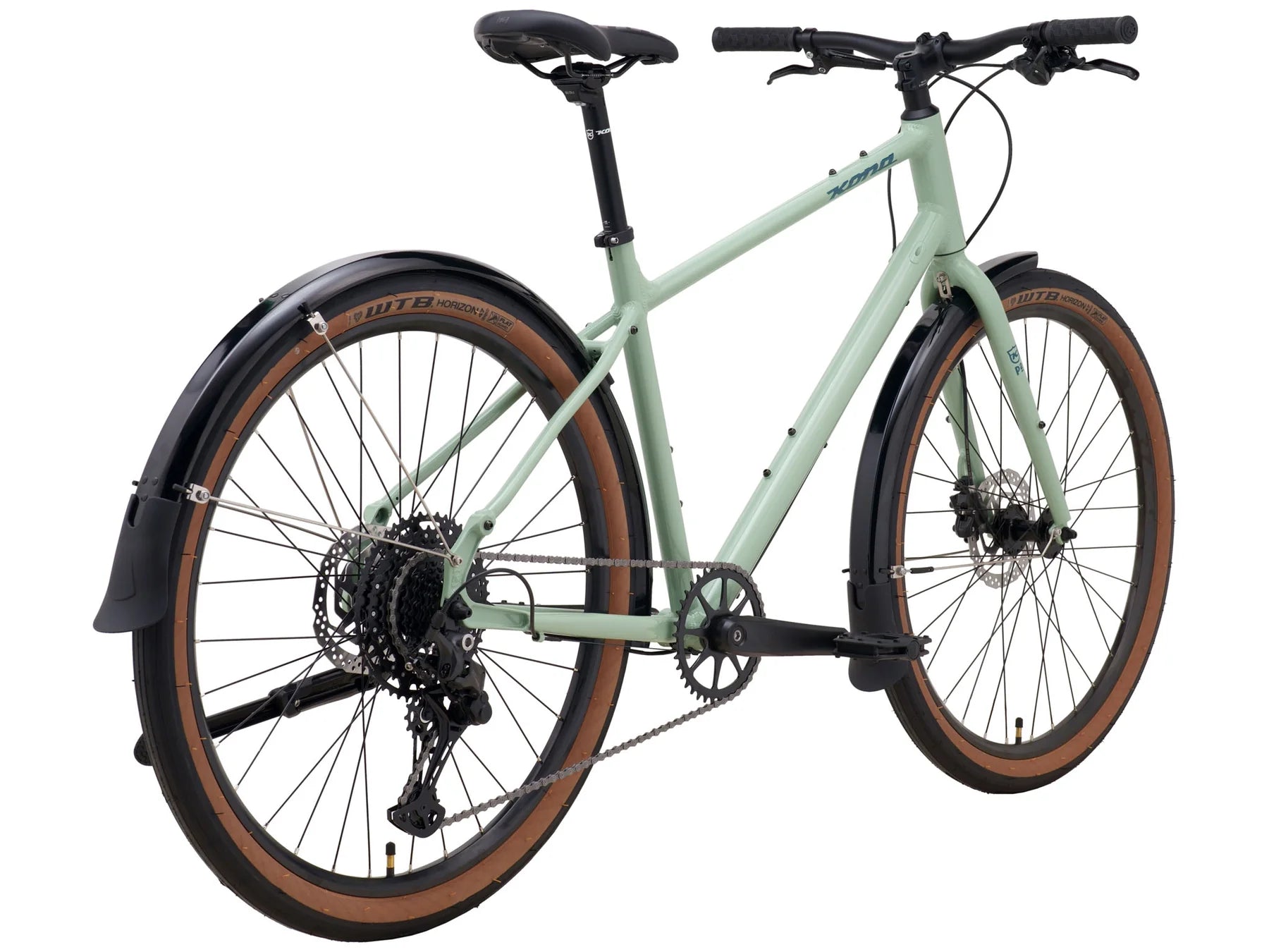 Kona 36e Dew DL Groen met Shimano Cues & Tektro Glanzend Jade met Storm Blue Decals (2025)