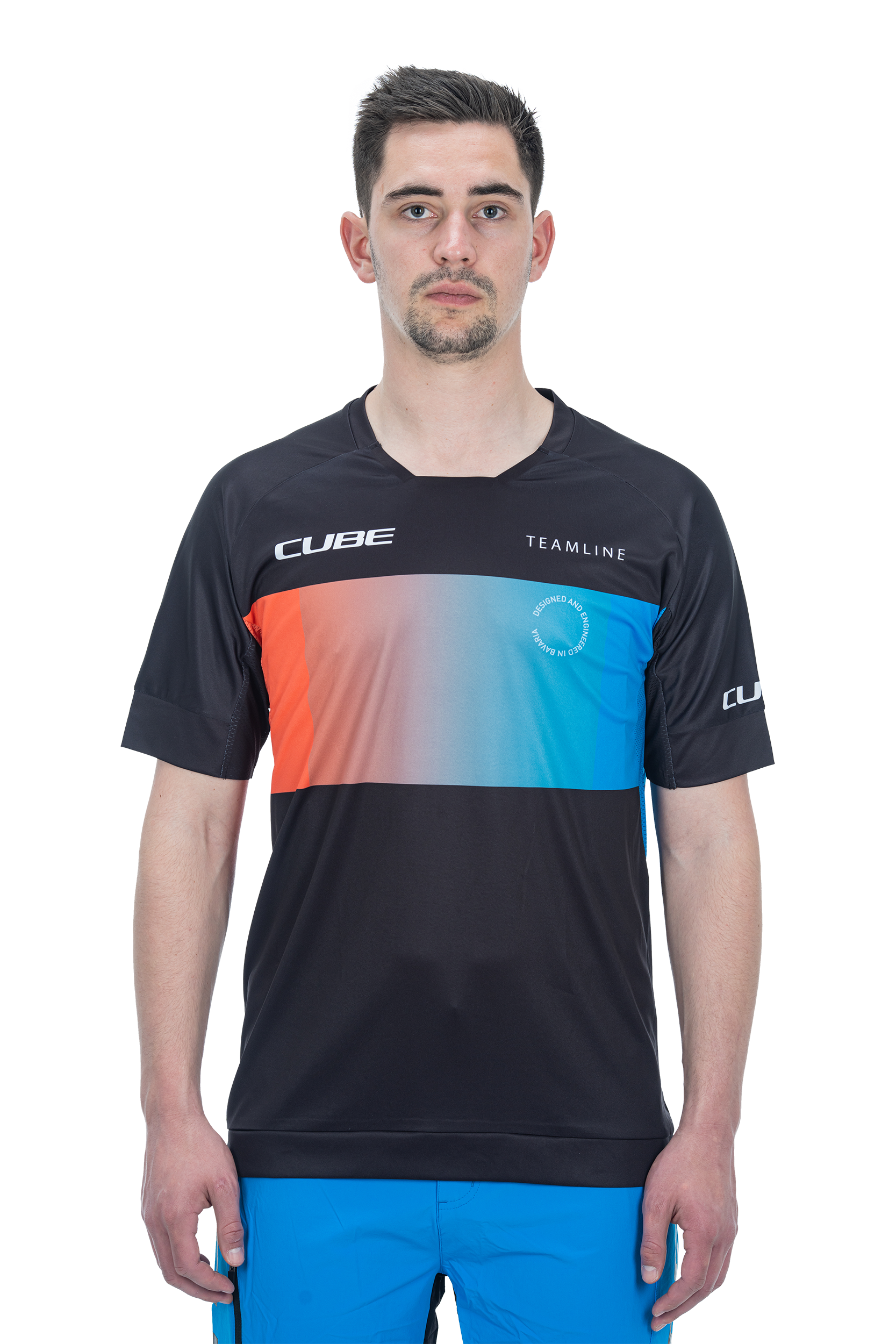 CUBE TEAMLINE Korte mouw ronde hals jersey black´n´blue´n´red