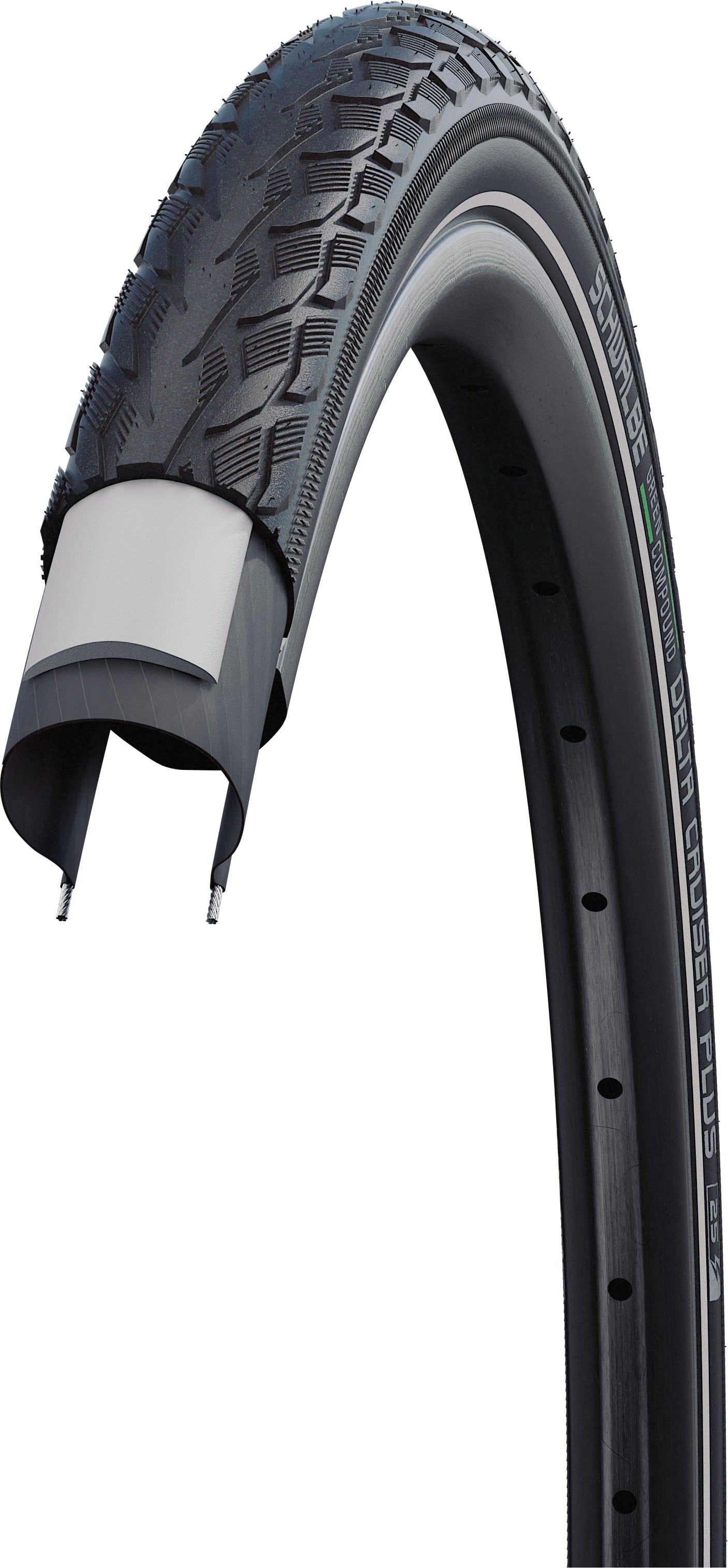 Schwalbe Delta Cruiser Plus Active Draadband 28x1.10" PunctureG E-25 Green Compound Reflex zwart