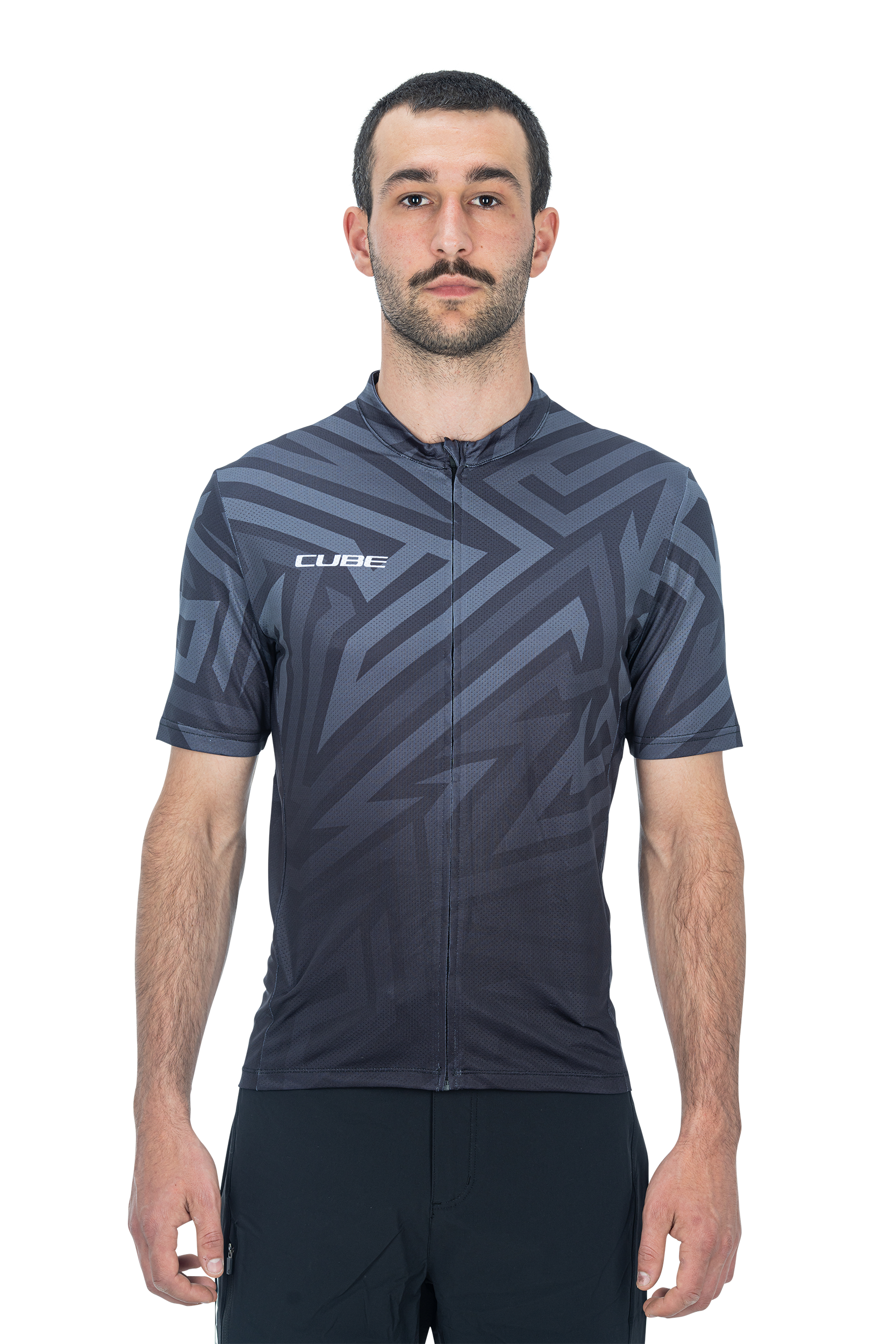 CUBE ATX jersey volledige ritssluiting CMPT korte mouw zwart'n'grijs