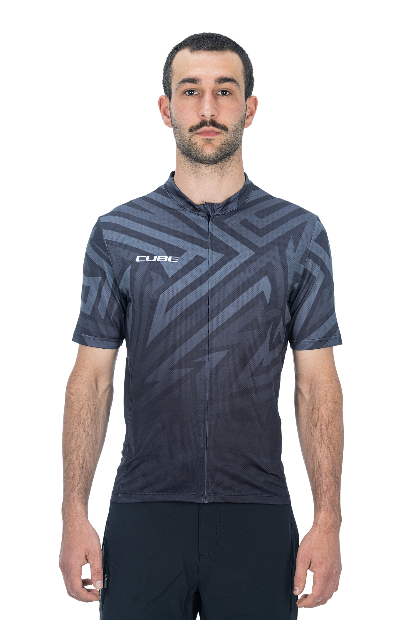 CUBE ATX jersey volledige ritssluiting CMPT korte mouw zwart'n'grijs